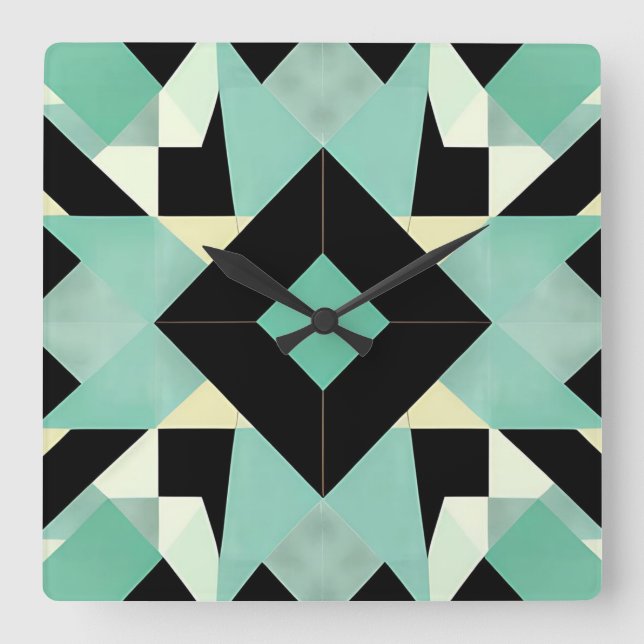 Art Deco Black and Teal Wall Clock Fyrkantig Klocka (Framsida)