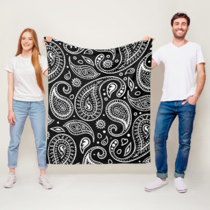 Art Deco Black and White Blommigt Paisley Mönster Fleecefilt