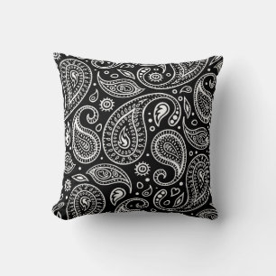 Art Deco Black and White Blommigt Paisley Mönster Kudde