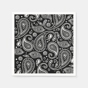 Art Deco Black and White Blommigt Paisley Mönster Pappersservett