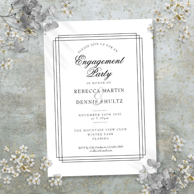 Art Deco Black and White-Förlovningsfest Inbjudningar (Art Deco Black and White Engagement Party Invitation)
