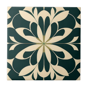 Art Deco Black-Blommigt Kakelplatta