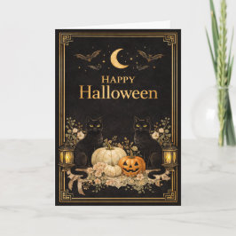 Art Deco Black Cats Luxury Halloween Kort