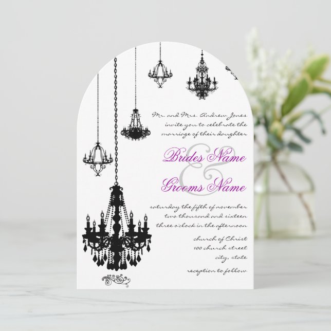 Art Deco Black Chandeliers, inbjudan till Rosa brö (Stående Fram)