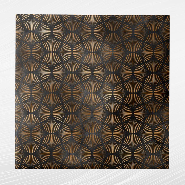 Art Deco Black Copper Fläkt Snäcka Graphic Kakelplatta (Skapare uppladdad)