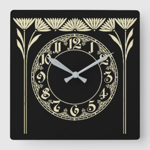 Art Deco Black Fyrkantig Klocka