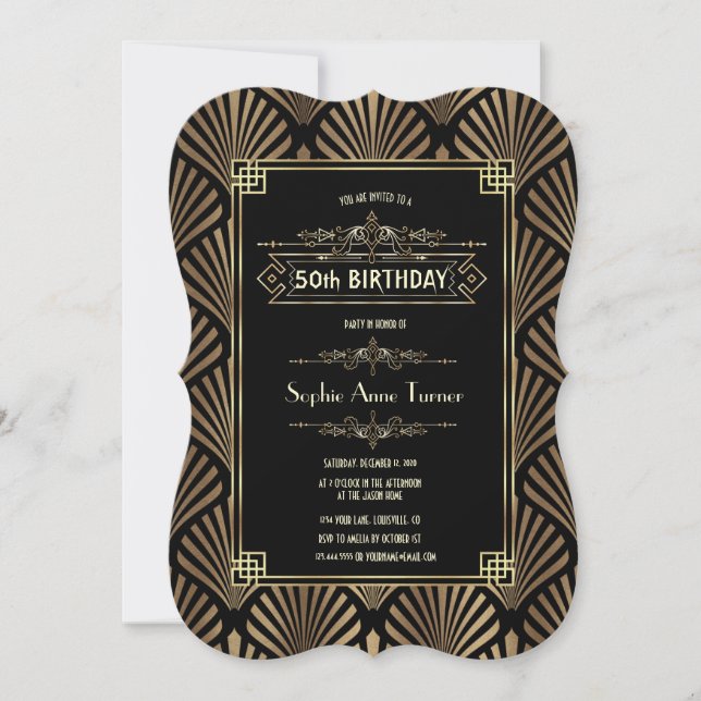 Art Deco Black Gatsby 1920-talet, 50:e Födelsedags Inbjudningar (Framsida)