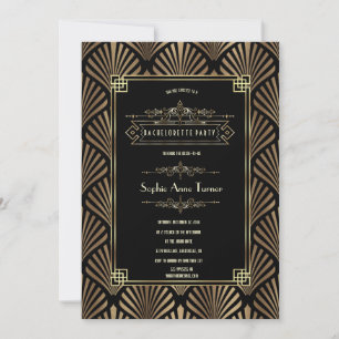 Art Deco Black Gatsby 1920-talet Bachelorette Part Inbjudningar