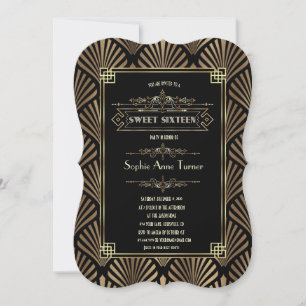 Art Deco Black Gatsby 1920-talets Sweet sixteen Inbjudningar