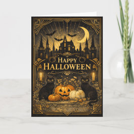 Art Deco Black Gold Halloween Kort