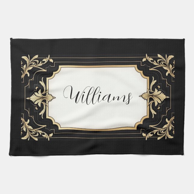 Art Deco Black & Gold Ornate Frame  Kökshandduk (Horisontell)