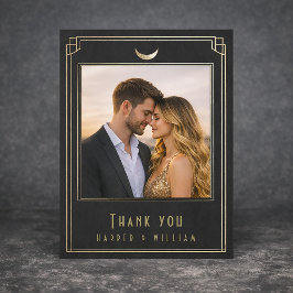 Art Deco black gold wedding thank you  Vykort
