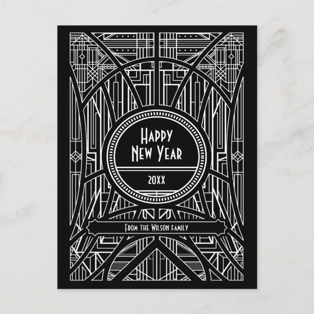 Art deco Black Gott nytt år Vykort (Framsida)