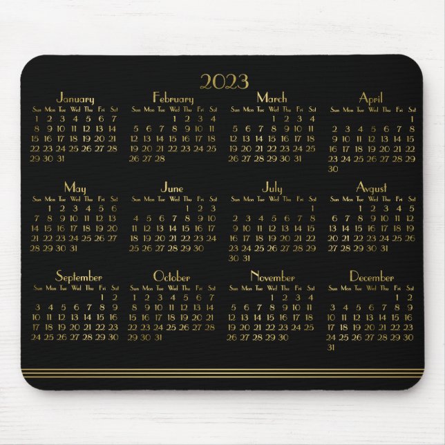 Art Deco Black Guld Årskalender 2023 Musmatta (Framsidan)