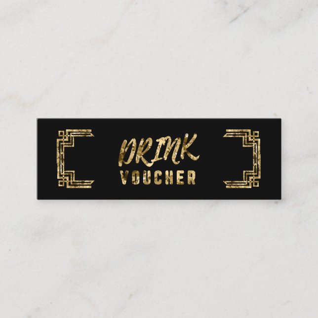 Art Deco Black Guld Drinks Voucher Mini Visitkort (Framsida)