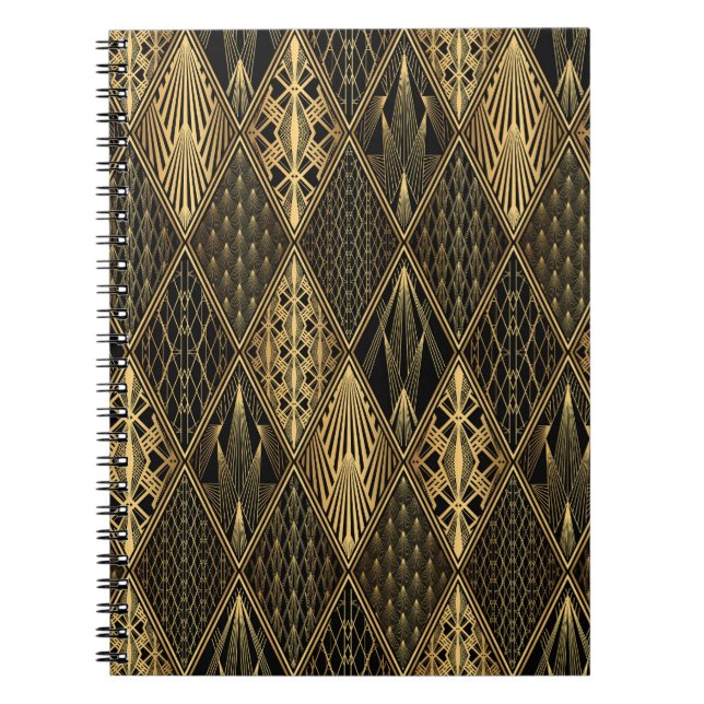 Art Deco Black Guld Elegance Anteckningsbok (Framsidan)