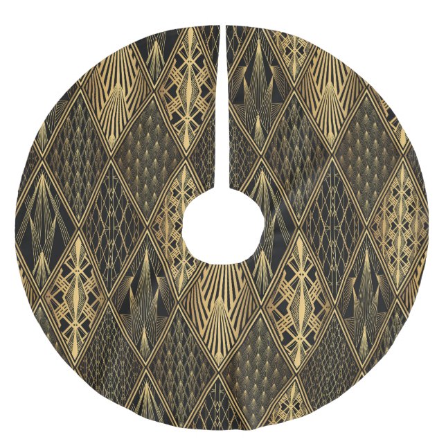 Art Deco Black Guld Elegance Julgransmatta Borstad Polyester (Framsidan)