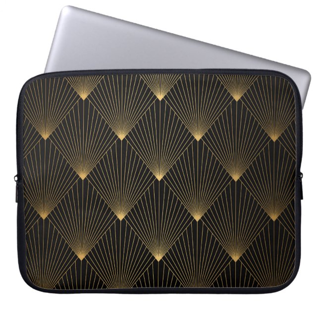 Art Deco: Black Guld Elegance. Laptop Fodral (Framsidan)