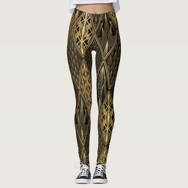 Art Deco Black Guld Elegance Leggings (Framsida)