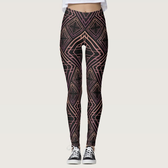 Art Deco Black-Guld Elegance Leggings (Framsida)