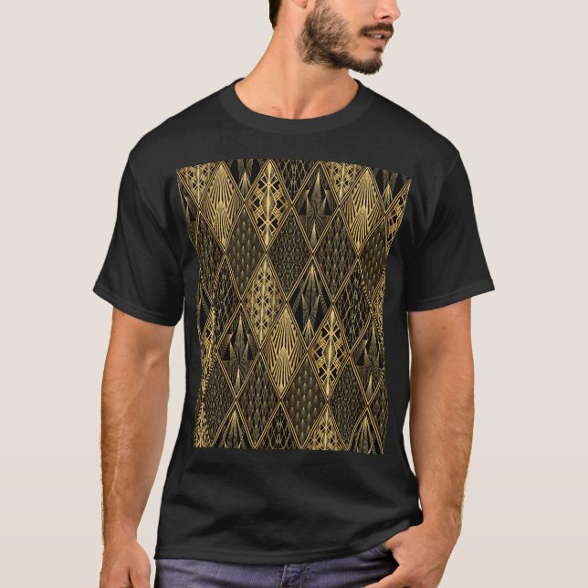 Art Deco Black Guld Elegance T Shirt (Framsida)