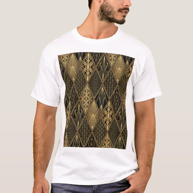 Art Deco Black Guld Elegance T Shirt (Framsida)