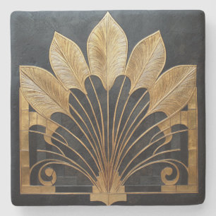 Art Deco Black Guld Feather Fläkt Stenunderlägg