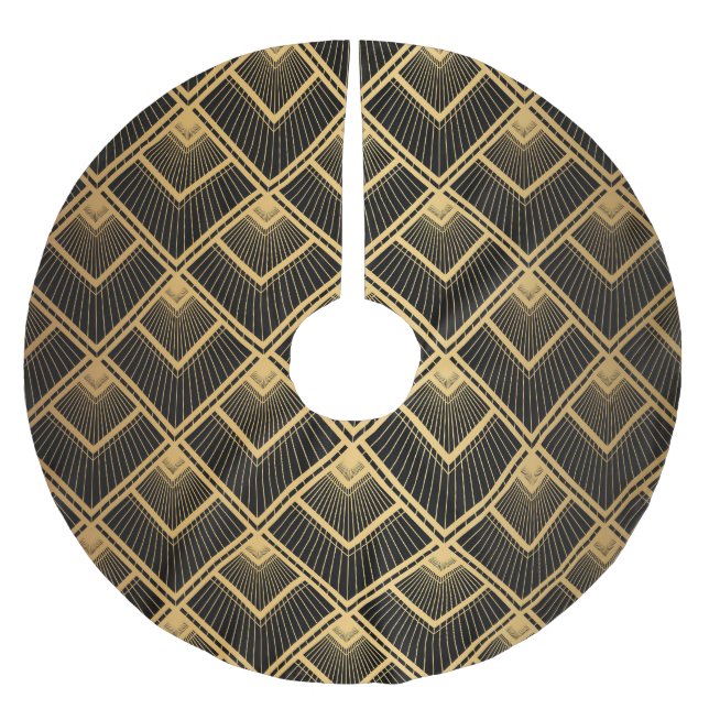 Art Deco Black Guld: Geometric Julgransmatta Borstad Polyester (Framsidan)