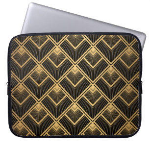 Art Deco Black Guld: Geometric Laptop Fodral