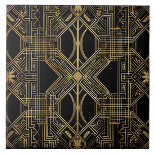 Art Deco, Black Guld, Geometric Mönster Kakelplatta