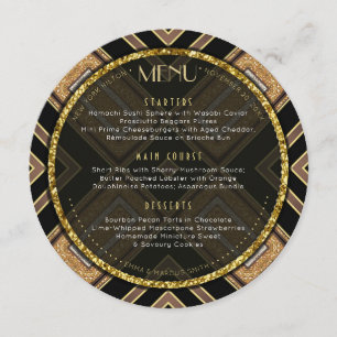 Art Deco Black Guld Geometry Bröllop Speciell händ Meny