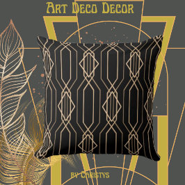 Art Deco Black & Guld Lumbar Pillow Kudde