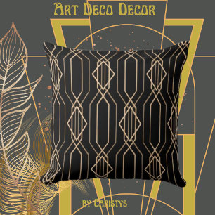 Art Deco Black & Guld Lumbar Pillow Kudde