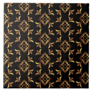 Art Deco Black, Guld och Brown Abstrakt Kakelplatta