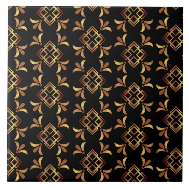 Art Deco Black, Guld och Brown Abstrakt Kakelplatta (Framsidan)