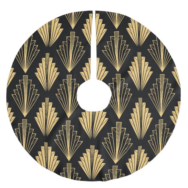 Art Deco Black Guld: Sömlös Julgransmatta Borstad Polyester (Framsidan)