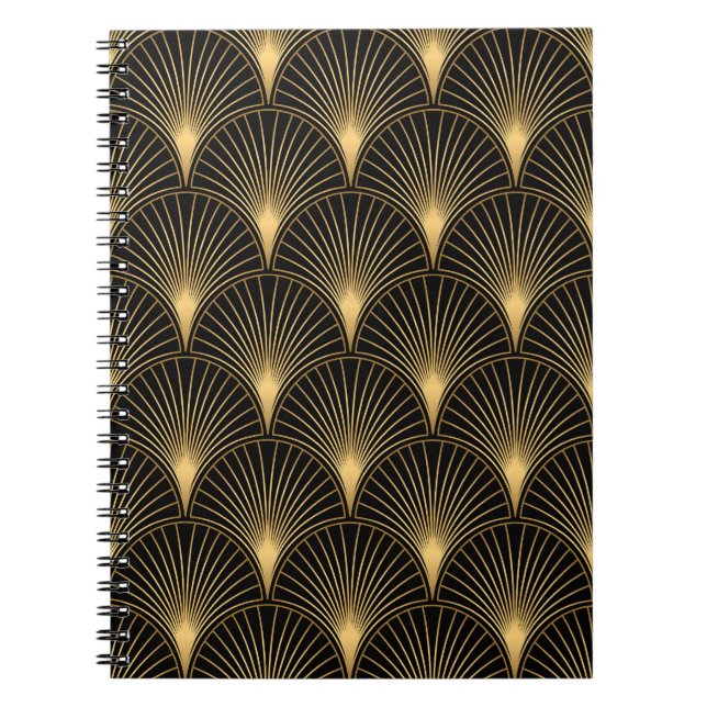 Art Deco Black Guld: Sömlös lyx Anteckningsbok (Framsidan)