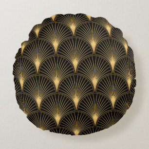 Art Deco Black Guld: Sömlös lyx Rund Kudde