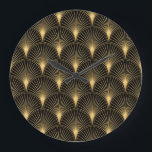 Art Deco Black Guld: Sömlös lyx Stor Klocka<br><div class="desc">Art Deco Mönster. Sömlös svart bakgrund och guld bakgrund. Metalliska snäckor eller skalar snöre ornament. Minimalistisk geometrisk design. Vintage linjer. 1920-30-talets motiv. En illustration av lyxens vintage Art Deco Luxury: Black and Guld Vintage Elegance. Dividera till ett mästerverk i konsthändelse. konst, deco, mönster, ornament, bakgrund, illustration, struktur, deka, vintage, guld,...</div>