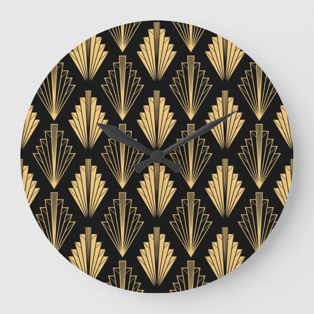 Art Deco Black Guld: Sömlös Stor Klocka (Framsida)