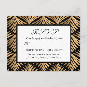 Art Deco Black Guld Underbar Gatsby Bröllop OSA Ca Inbjudan Vykort