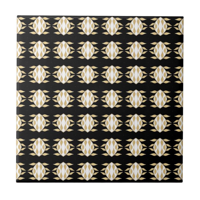 Art Deco Black Guld White Graphic Mönster Kakelplatta (Framsidan)