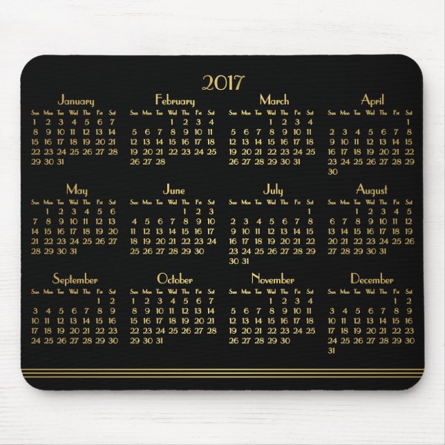 Art Deco Black Guld Yarly Calendar 2017 Mousepad Musmatta (Framsidan)