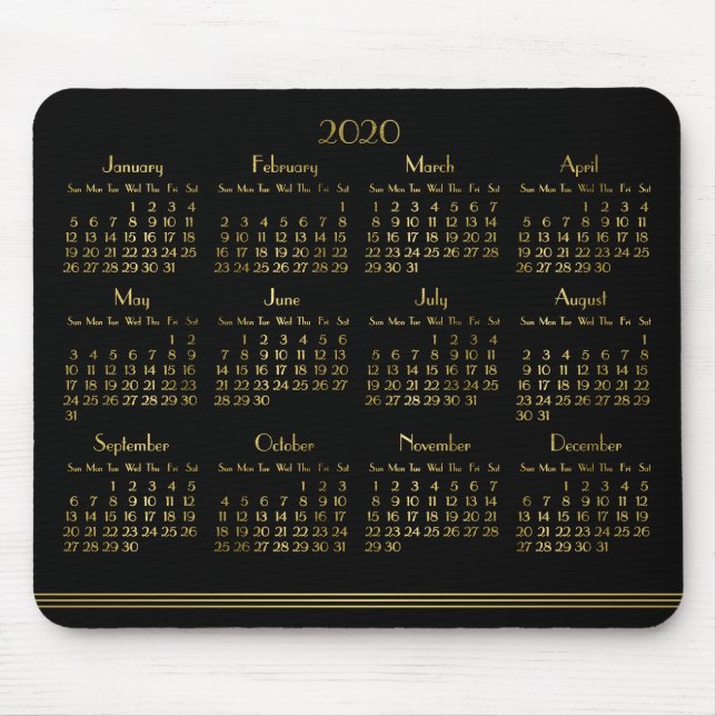 Art Deco Black Guld Yarly Calendar 2020 Mousepad Musmatta (Framsidan)