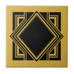 Art Deco Black Gult Geometric Square Inslag 05 Kakelplatta<br><div class="desc">Elegant svart och senap guld gult art deco stil chic geometrisk kvadratisk dekorativ keramisk platta för dekorativ dekorativ keramik inslag. Slimmad design,  perfekt för en modern eller konsthugg vintage stil insida. För andra färg-kombinationer kontaktar du formgivaren.</div>