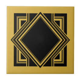 Art Deco Black Gult Geometric Square Inslag 05 Kakelplatta