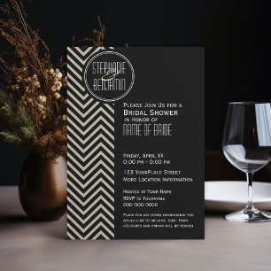 Art Deco Black och Beige Chevron Mönster Inbjudningar