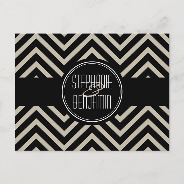 Art Deco Black och Beige Chevron Mönster Meddelande Vykort (Framsida)