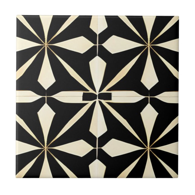 Art Deco Black och Cream Kakelplatta (Framsidan)