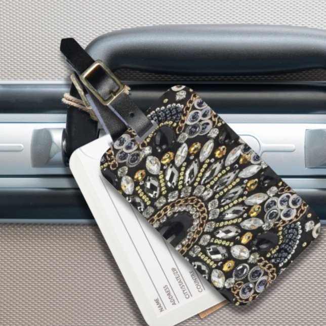 art deco black och guld bohemian mönster bagagebricka (art deco black and gold bohemian pattern luggage tag)